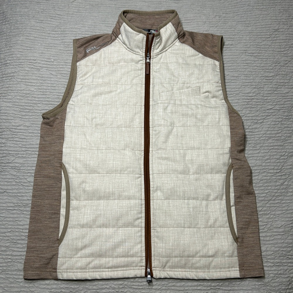 RLX Ralph Lauren Mens Golf Vest Beige Tan Quilted Hybrid Full Zip Size M